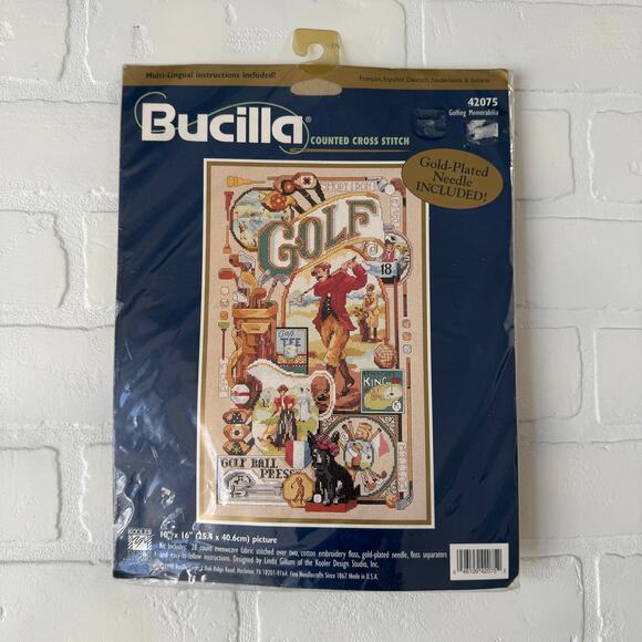 NEW Vintage Bucilla Needlepoint Cross Stitch Golf Image Memorabilia Kit 42075 - Picture 1 of 5